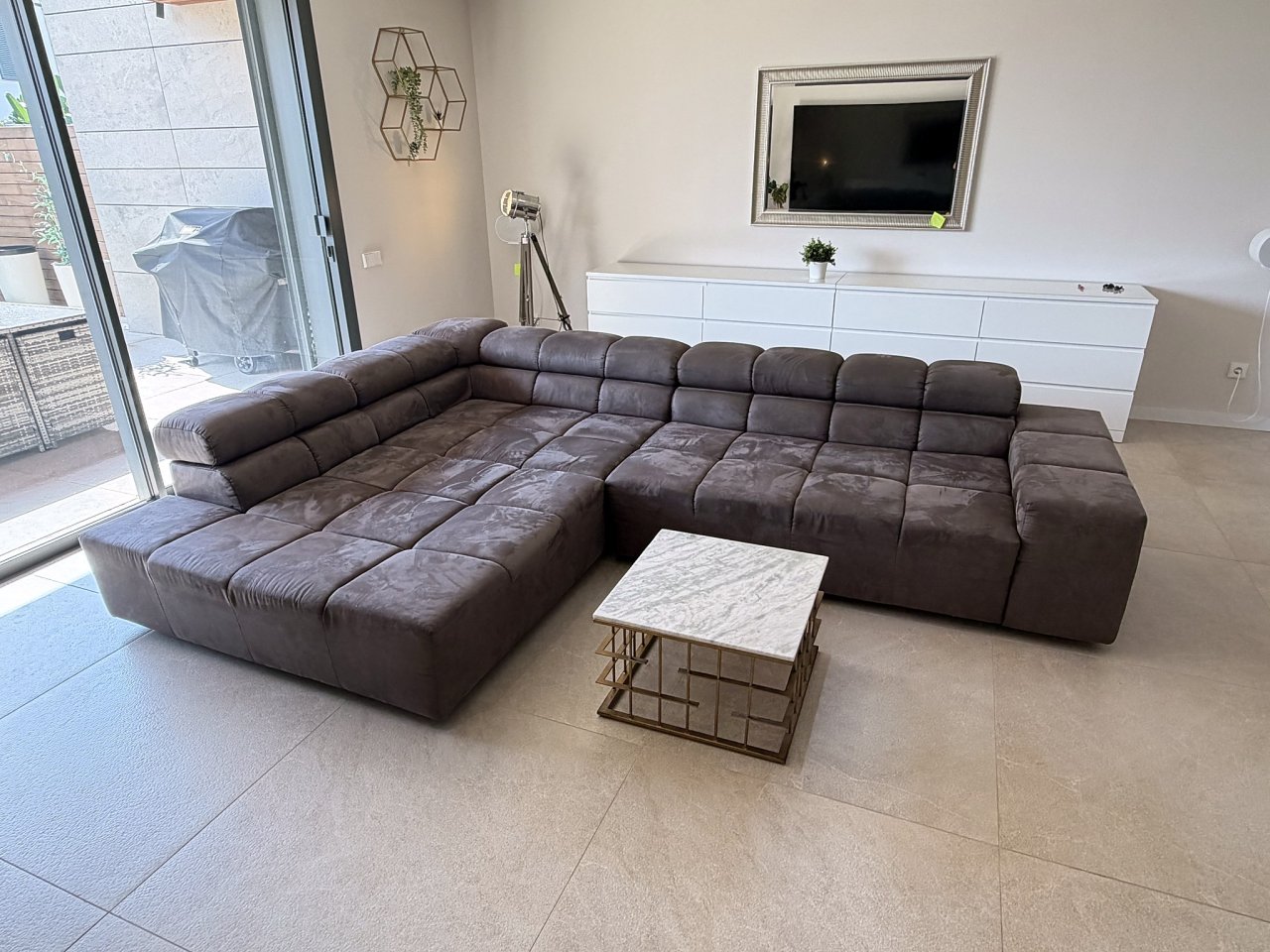 Large sectional sofa grey 320 cm + ottoman