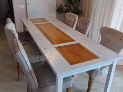 Großer Esstisch in Handarbeit gefertigt/echtes Holz inkl. 6x Riviera Maison Esstühle