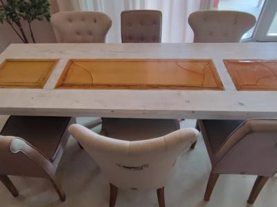 Großer Esstisch in Handarbeit gefertigt/echtes Holz inkl. 6x Riviera Maison Esstühle