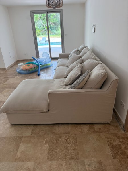 Sofá esquinero grande / sofá en L en beige, casi como nuevo