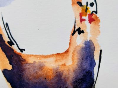 Gruppe von Hühnern in Aquarell auf Papier