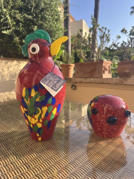 Handcrafted glass parrot and small glass bird from Lafiore  Art glass  Decor  Top condition