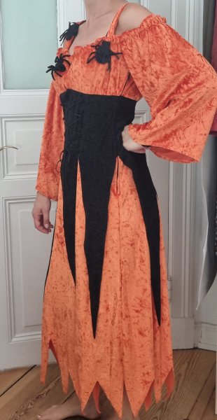 Hexen Outfit: Kleid, Hut & Netzhandschuhe
