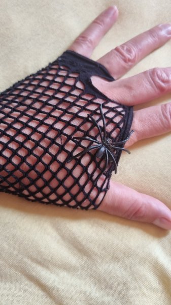 Hexen Outfit: Kleid, Hut & Netzhandschuhe