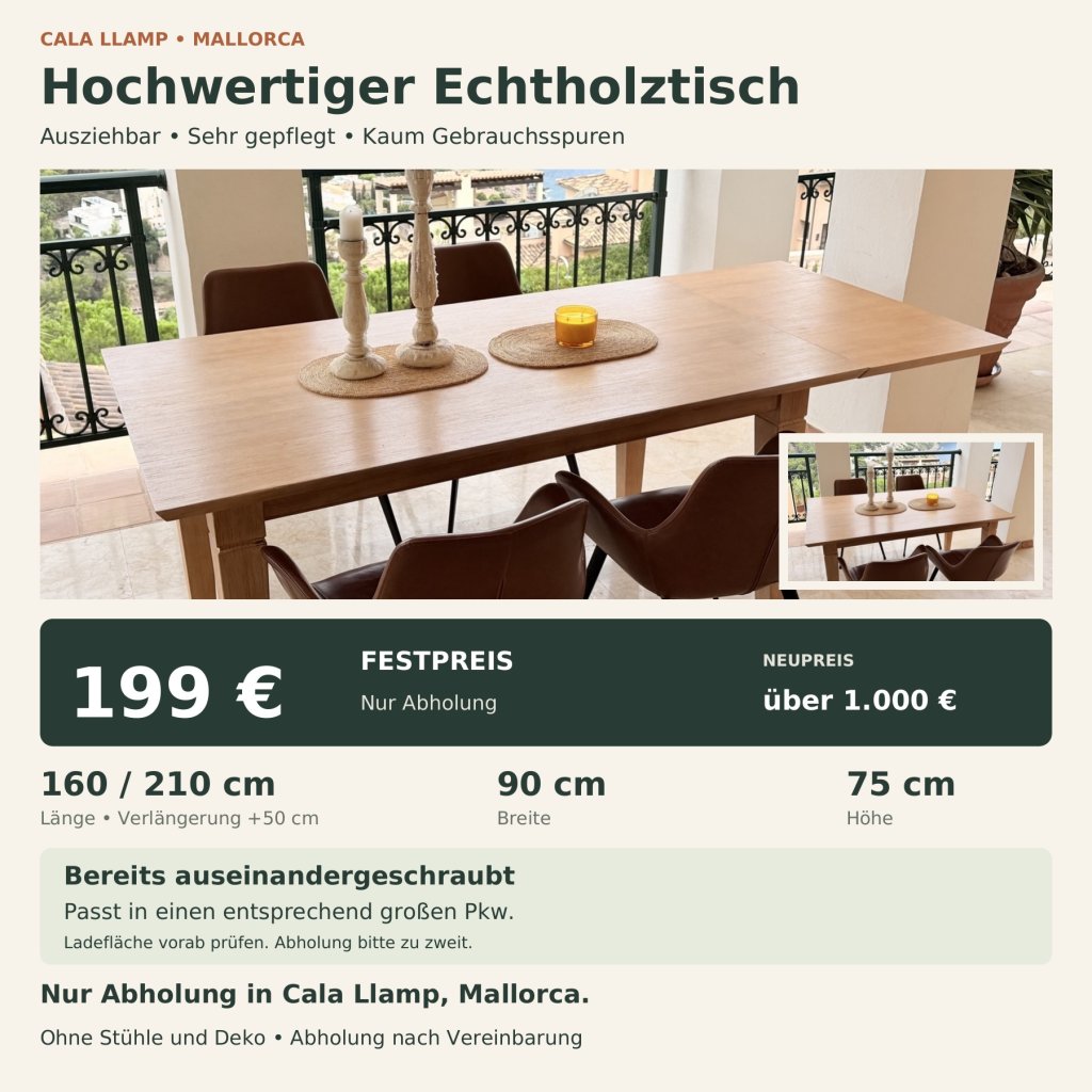 Hochwertiger Echtholztisch, ausziehbar