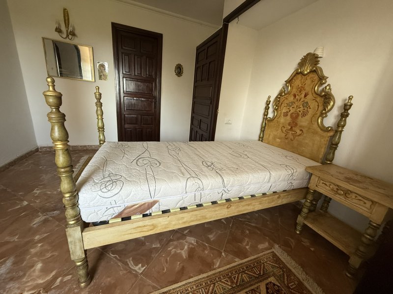 High-quality solid wood bed with matching bedside table