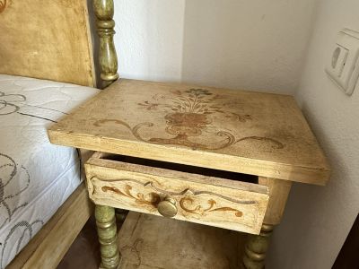 High-quality solid wood bed with matching bedside table
