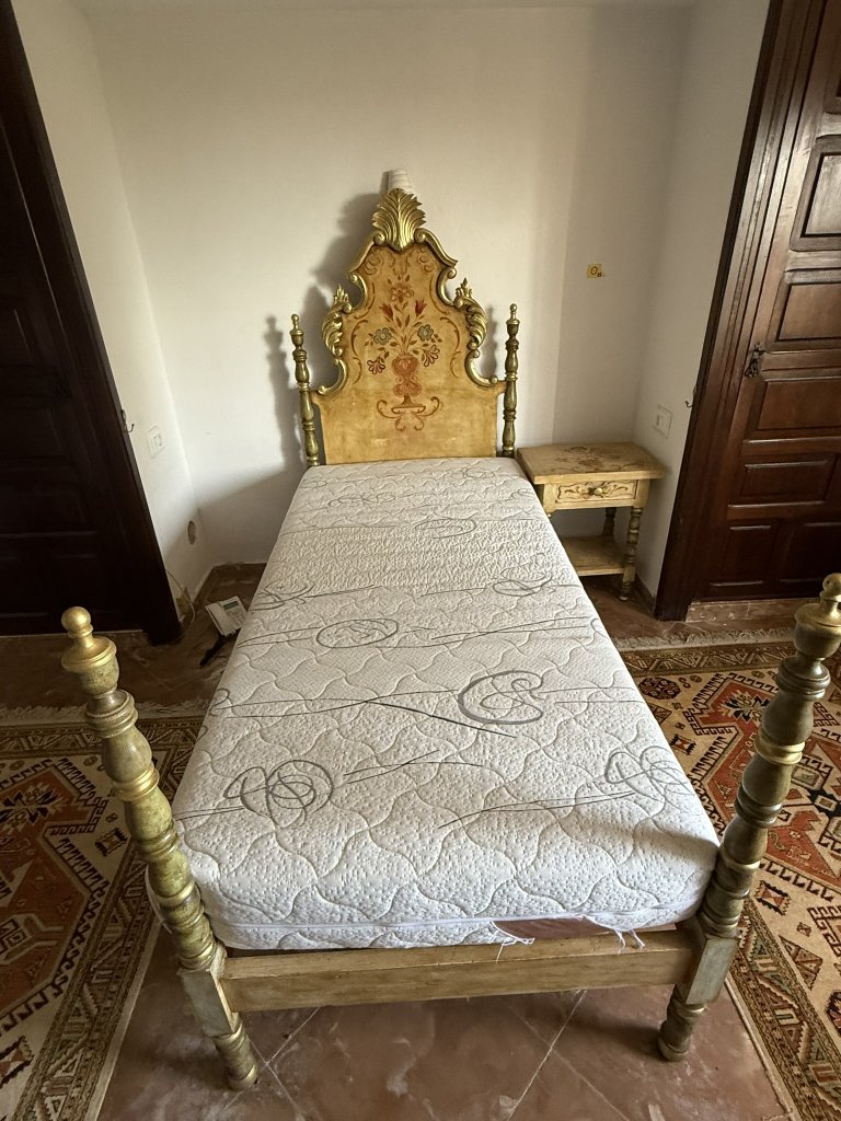 High-quality solid wood bed with matching bedside table