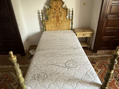High-quality solid wood bed with matching bedside table