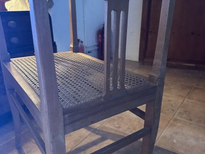 Taburete Art Decó de Madera con Ratán