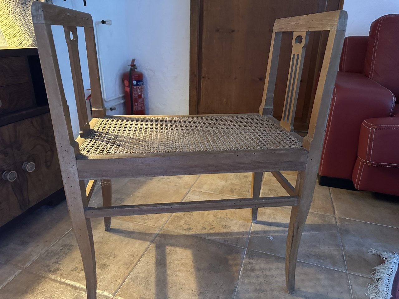 Hocker Art deco Holz mit Ratan
