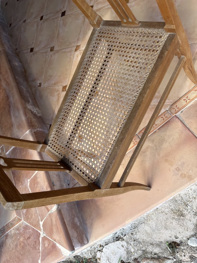 Taburete Art Decó de Madera con Ratán