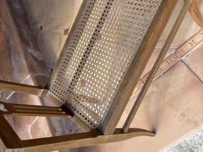 Taburete Art Decó de Madera con Ratán
