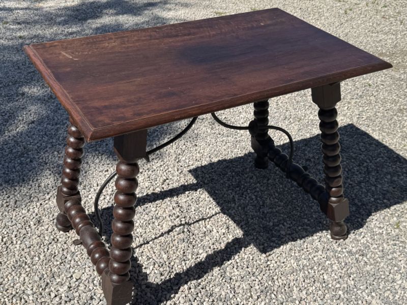 Wooden table, vintage side table with turned legs