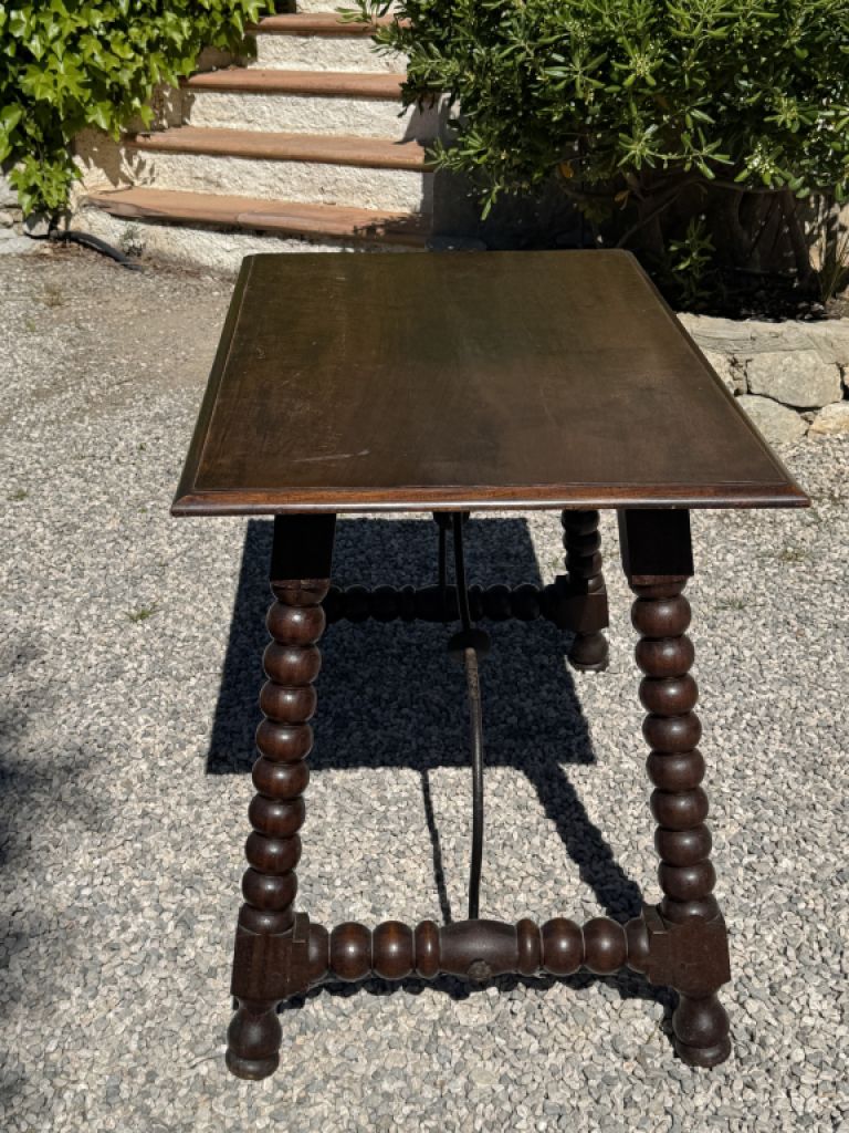 Wooden table, vintage side table with turned legs