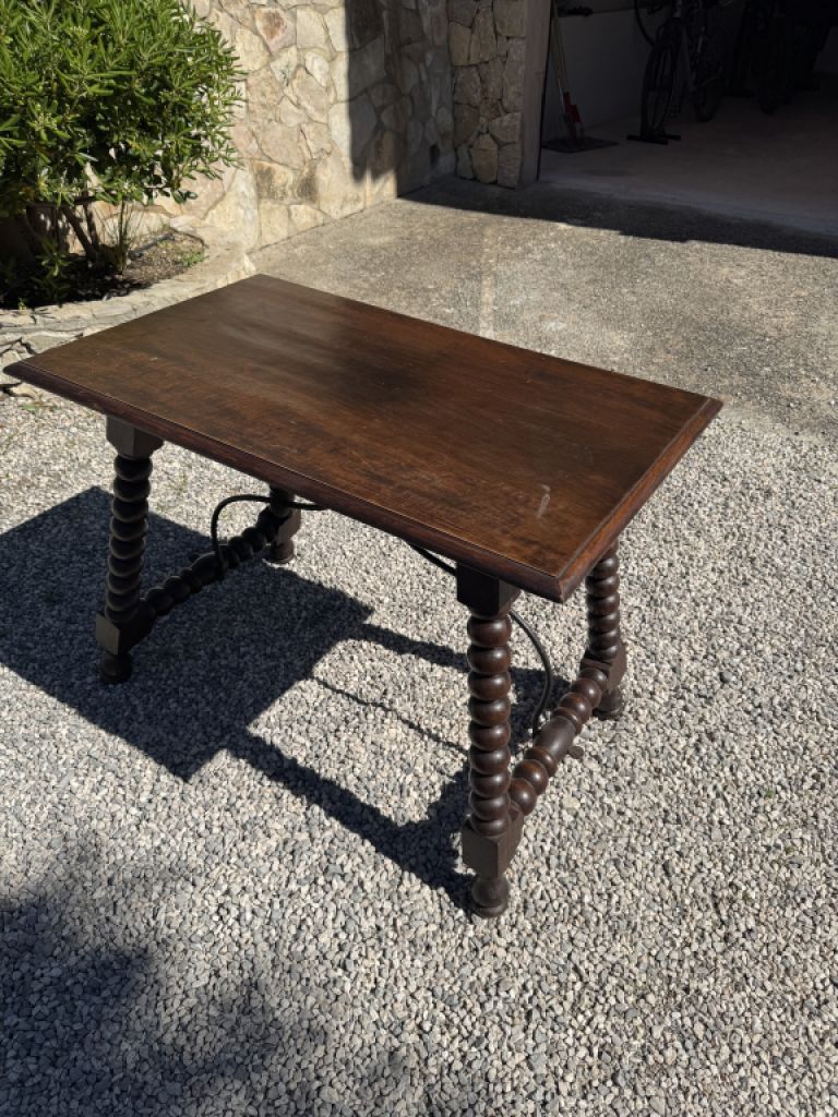 Wooden table, vintage side table with turned legs