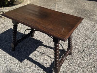 Wooden table, vintage side table with turned legs