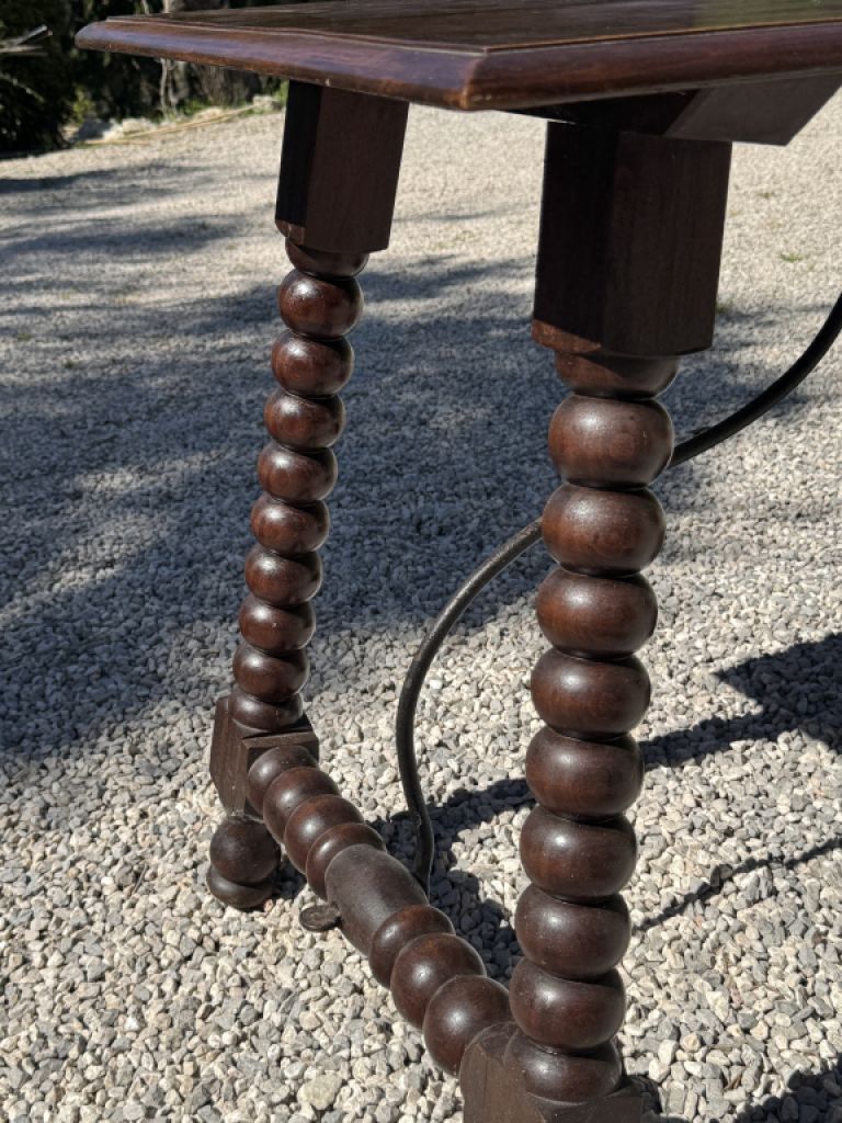 Wooden table, vintage side table with turned legs