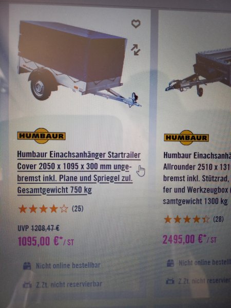 Humbaur Anhänger mit Plane und Stützrad, Last 750 KG neuwertig