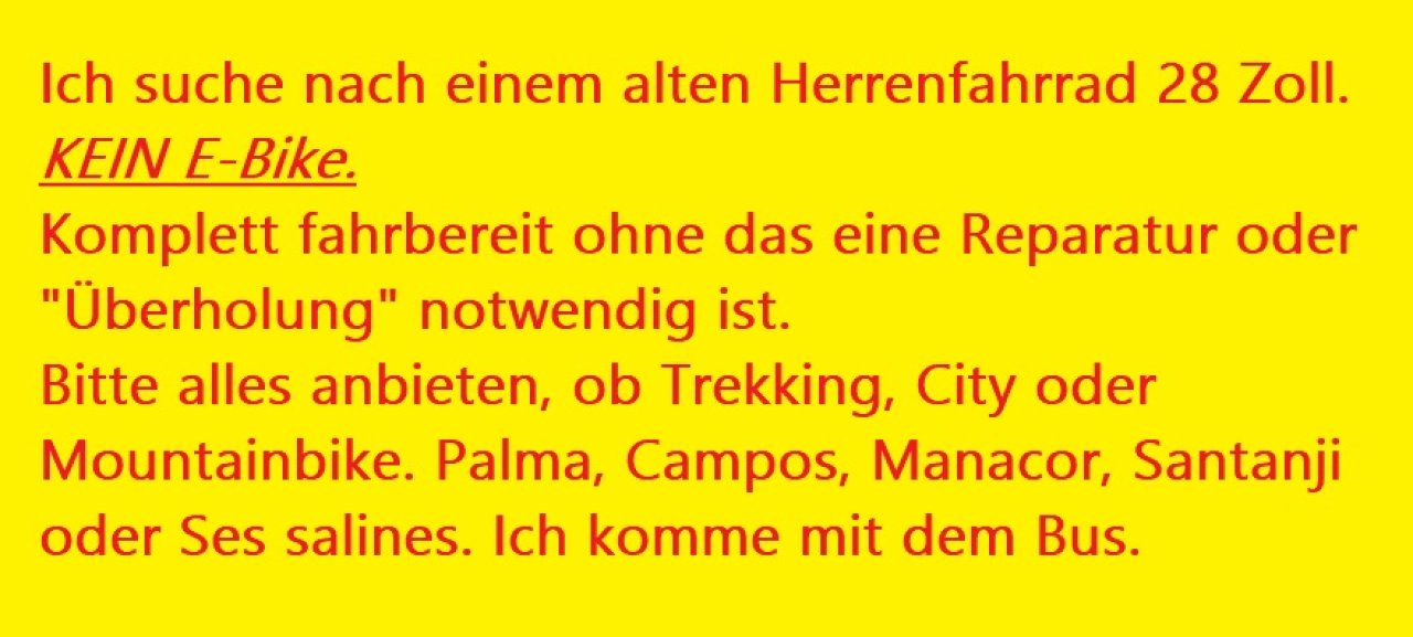 Ich suche ein gebrauchtes, günstiges Fahrrad im Südosten der Insel