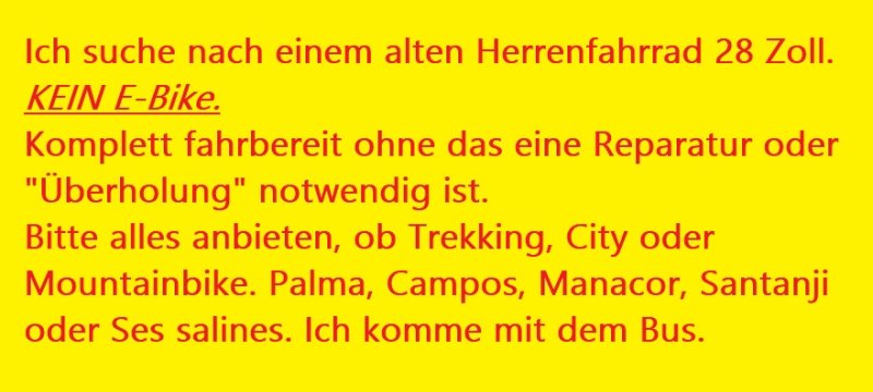 Ich suche ein gebrauchtes, günstiges Fahrrad im Südosten der Insel