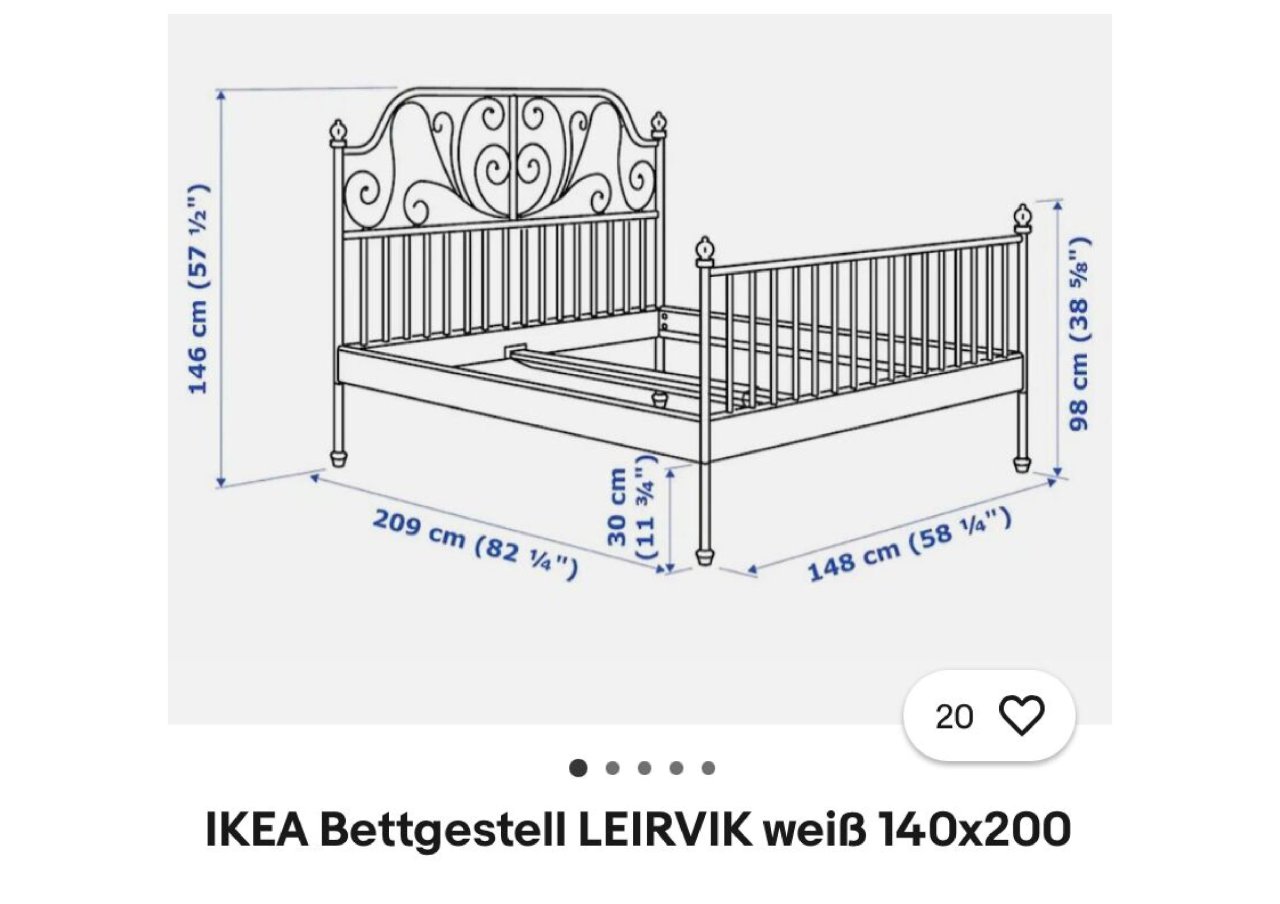 IKEA Bett 140 x 200 komplett LEIVRIK + LURÖY + HAMARVIK- sehr gut erhalten
