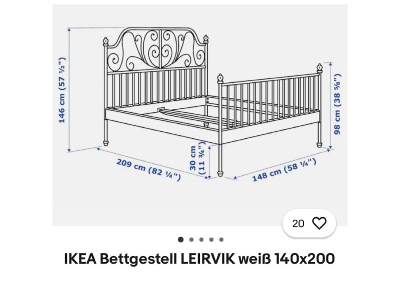 IKEA Bett 140 x 200 komplett LEIVRIK + LURÖY + HAMARVIK- sehr gut erhalten