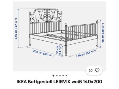 IKEA Bett 140 x 200 komplett LEIVRIK + LURÖY + HAMARVIK- sehr gut erhalten