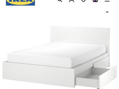 IKEA MALM Bett 140x200 cm inkl. 2 Schubkästen + Taschenfederkernmatratze VESTERÖY