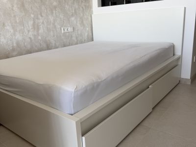 IKEA MALM Bett 140x200 cm inkl. 2 Schubkästen + Taschenfederkernmatratze VESTERÖY