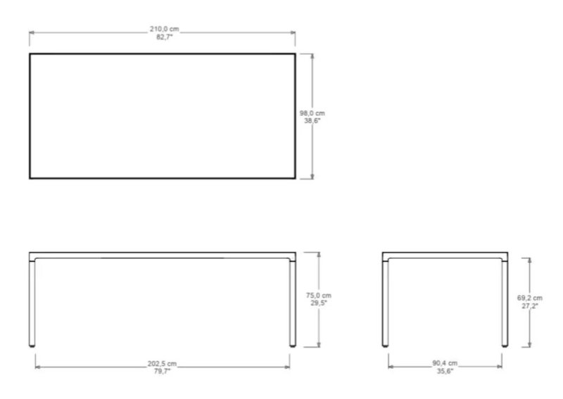 ILLUM Outdoor Designer-Tisch mit Keramikplatte von TRIBU pulverbeschichtet 212 x 100 x 76