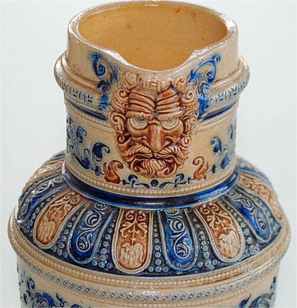 Keramik Weinkrug – Bierkrug, antike Schenkkanne blau um 1880 - Historismus