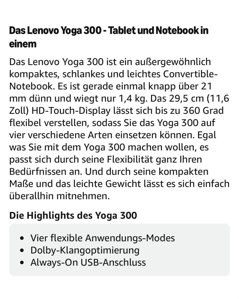 Kompaktes Lenovo Yoga 300 Convertible (Touchscreen)