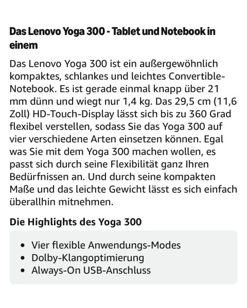 Kompaktes Lenovo Yoga 300 Convertible (Touchscreen)