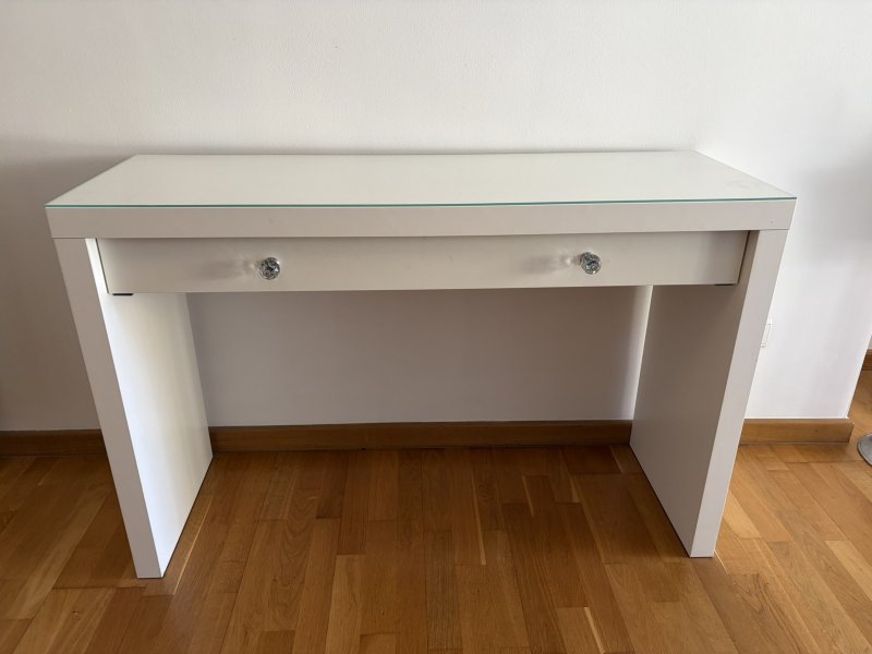 Konsolentisch mit Glasplatte, Spiegel (optional) + Sitzhocker/Pouf (optional)