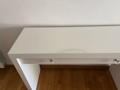 Konsolentisch mit Glasplatte, Spiegel (optional) + Sitzhocker/Pouf (optional)