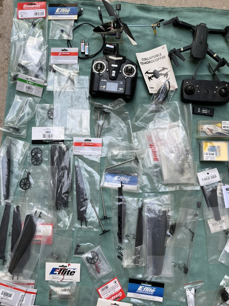 Lot of Helicopters & Drones with Many Spare Parts for Sale!