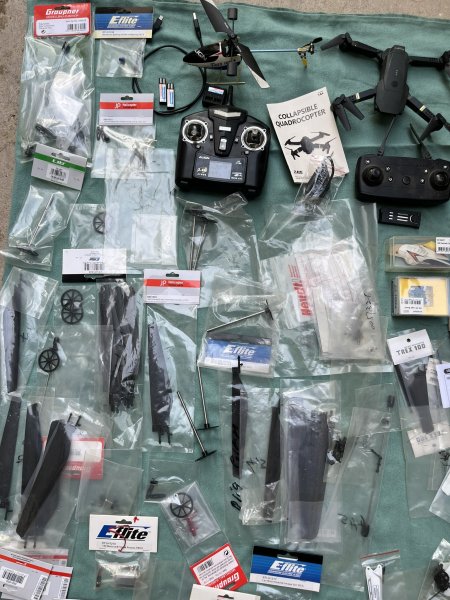 Lot of Helicopters & Drones with Many Spare Parts for Sale!