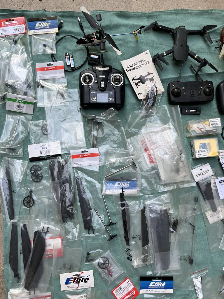 Lot of Helicopters & Drones with Many Spare Parts for Sale!