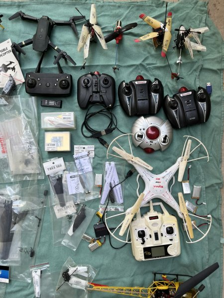 Lot of Helicopters & Drones with Many Spare Parts for Sale!