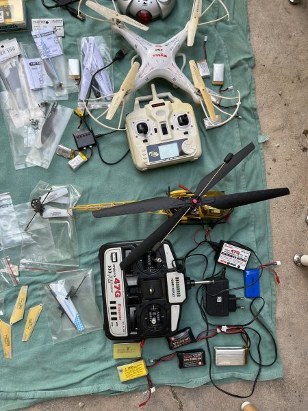 Lot of Helicopters & Drones with Many Spare Parts for Sale!
