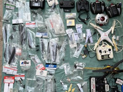 Lot of Helicopters & Drones with Many Spare Parts for Sale!