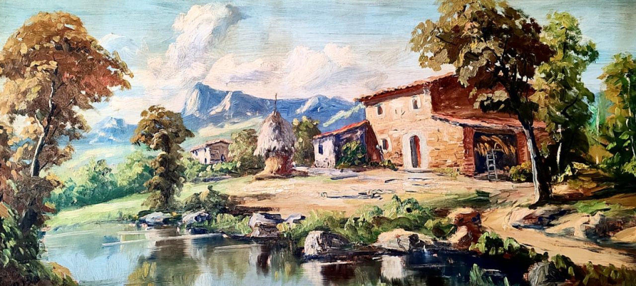 Landschaftsmalerei, mediterrane Kunst, Öl auf Holz,