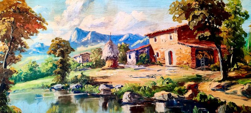Landscape Painting, Mediterranean Art, Oil on Wood,