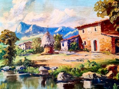 Landscape Painting, Mediterranean Art, Oil on Wood,