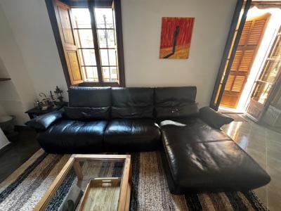 Leder Couch Musterring mit elektisch verstellbarrem Fußteil