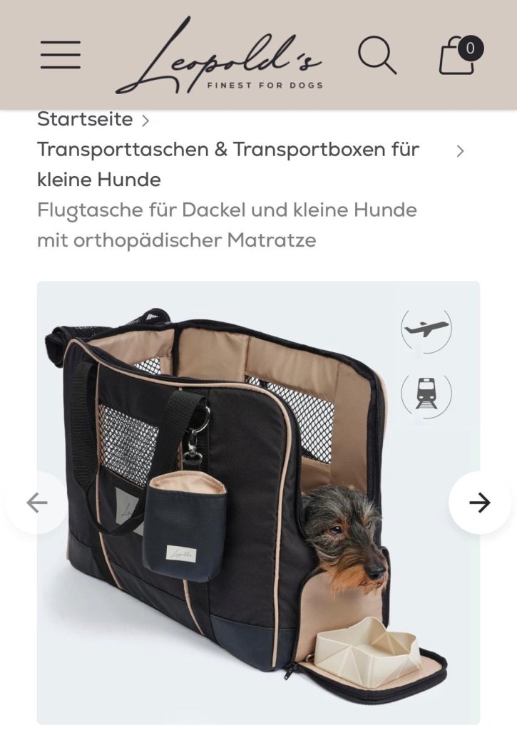 Leopolds Finest Flugtasche für kleine Hunde Neu wurde nie Benutz