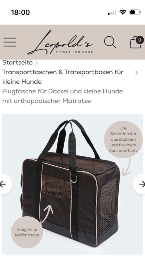 Leopolds Finest Flugtasche für kleine Hunde Neu wurde nie Benutz