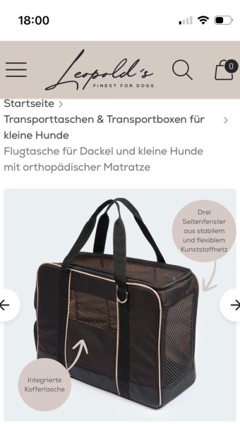 Leopolds Finest Flugtasche für kleine Hunde Neu wurde nie Benutz