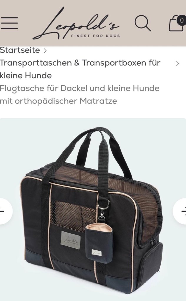 Leopolds Finest Flugtasche für kleine Hunde Neu wurde nie Benutz